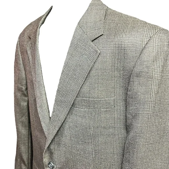 Jos‎ A Bank Blazer Men 43R Glen Plaid 2-Button Professional Tailored Silk Wool